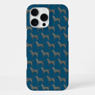 Labrador Retriever Dog Cute Silhouette Grid Blue iPhone 16 Pro Max Case