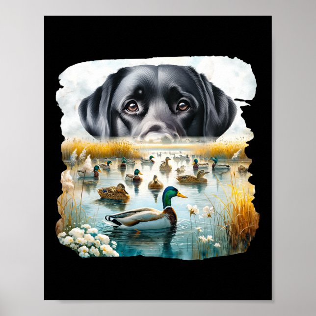 Labrador Retriever Dog Dogs Us Flag Duck Hunter  Poster (Front)