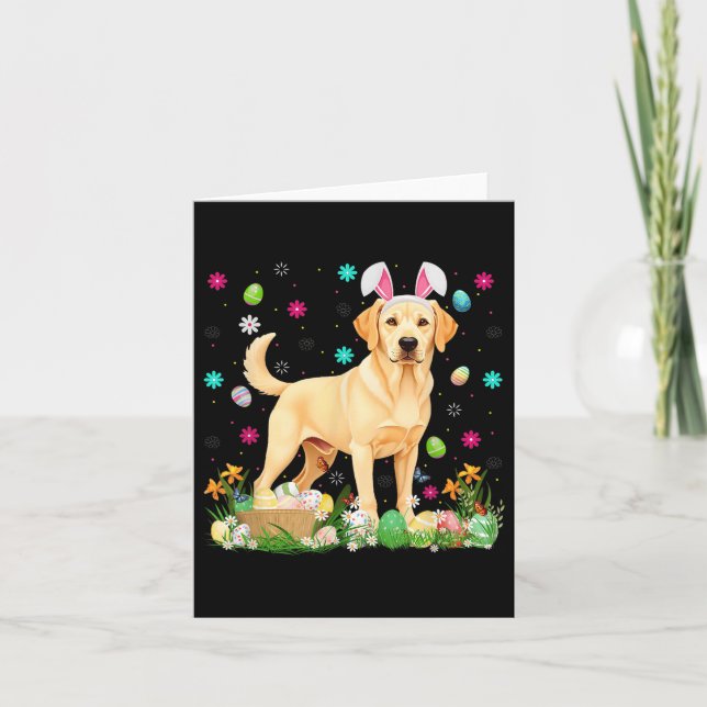 Labrador Retriever Dog Easter Egg Hunt Bunny Ear E Card (Front)