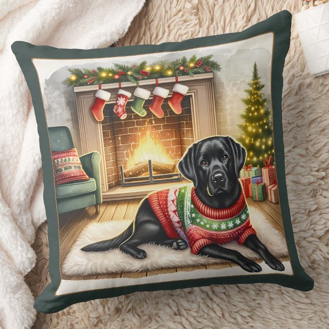 Labrador Retriever Dog Holiday Black Lab  Throw Pillow (Creator Uploaded)