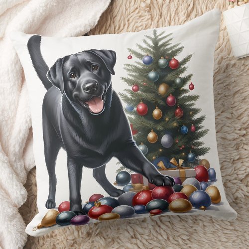 Labrador Retriever Dog Holiday Christmas  Throw Pillow