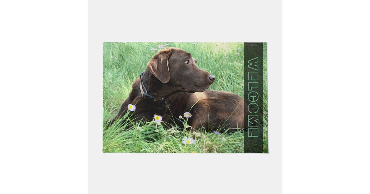 Labrador Retriever Dog In Grass And Purple Flowers Doormat