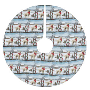 Labrador Retriever Dog in Snow Christmas Brushed Polyester Tree Skirt