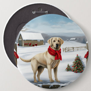 Labrador Retriever Dog in Snow Christmas Button