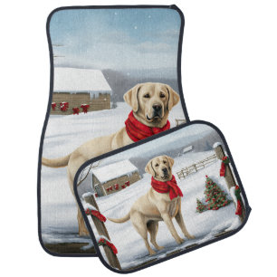 Labrador Retriever Dog in Snow Christmas Car Floor Mat