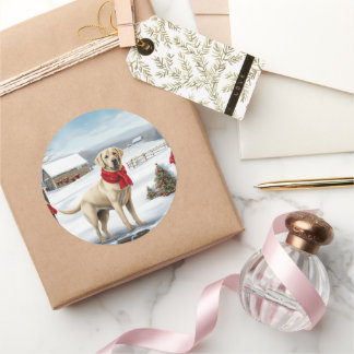 Labrador Retriever Dog in Snow Christmas Classic Round Sticker