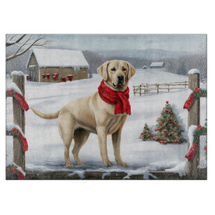 Labrador Retriever Dog in Snow Christmas Cutting Board