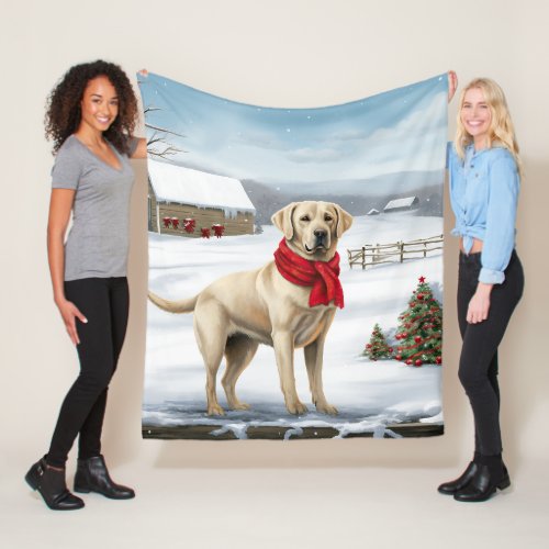 Labrador Retriever Dog in Snow Christmas Fleece Blanket