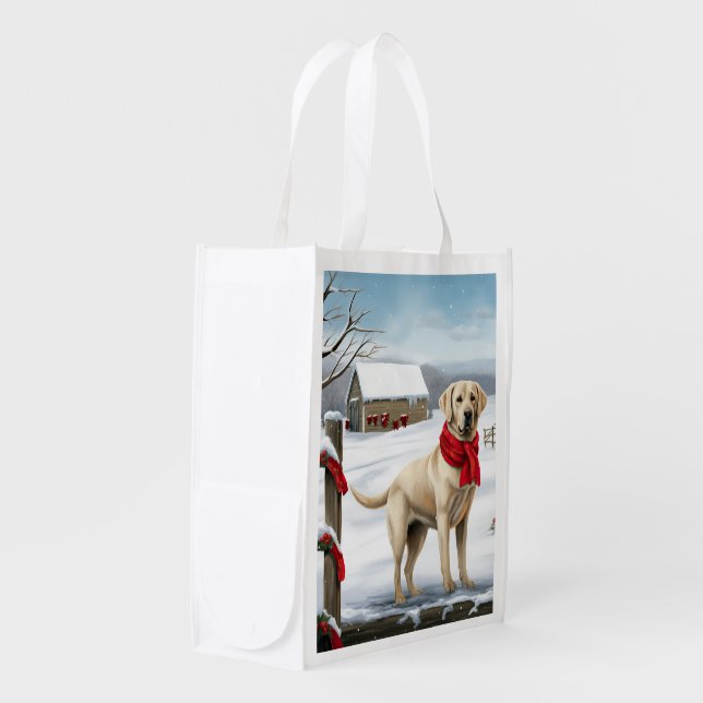 Labrador Retriever Dog in Snow Christmas Grocery Bag (Front Side)