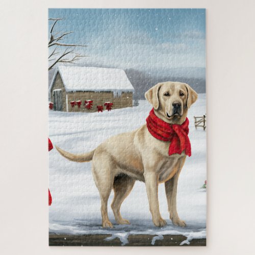 Labrador Retriever Dog in Snow Christmas Jigsaw Puzzle