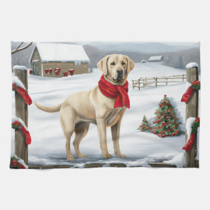 Labrador Retriever Dog in Snow Christmas Kitchen Towel