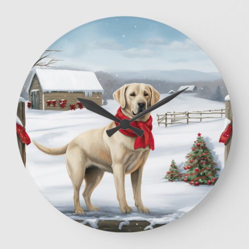 Labrador Retriever Dog in Snow Christmas Large Clock