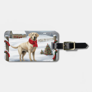 Labrador Retriever Dog in Snow Christmas Luggage Tag