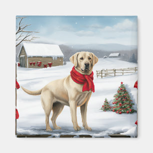 Labrador Retriever Dog in Snow Christmas Magnet