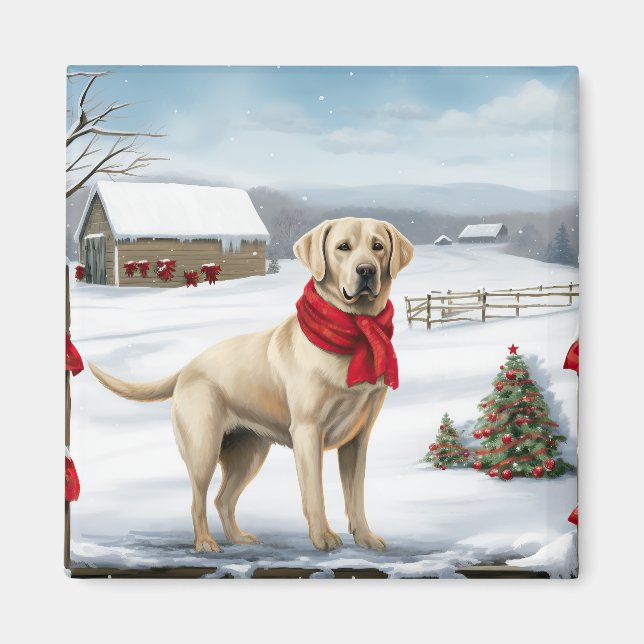 Labrador Retriever Dog in Snow Christmas Magnet (Front)