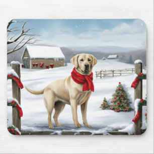 Labrador Retriever Dog in Snow Christmas Mouse Pad