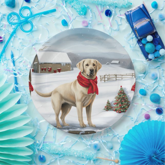 Labrador Retriever Dog in Snow Christmas Paper Plates (Party)