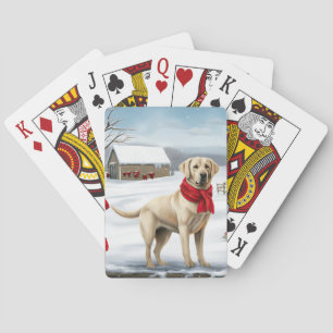 Labrador Retriever Dog in Snow Christmas Poker Cards