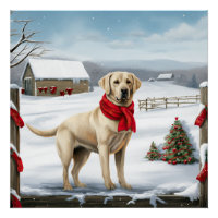 Labrador Retriever Dog in Snow Christmas