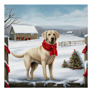 Labrador Retriever Dog in Snow Christmas Poster