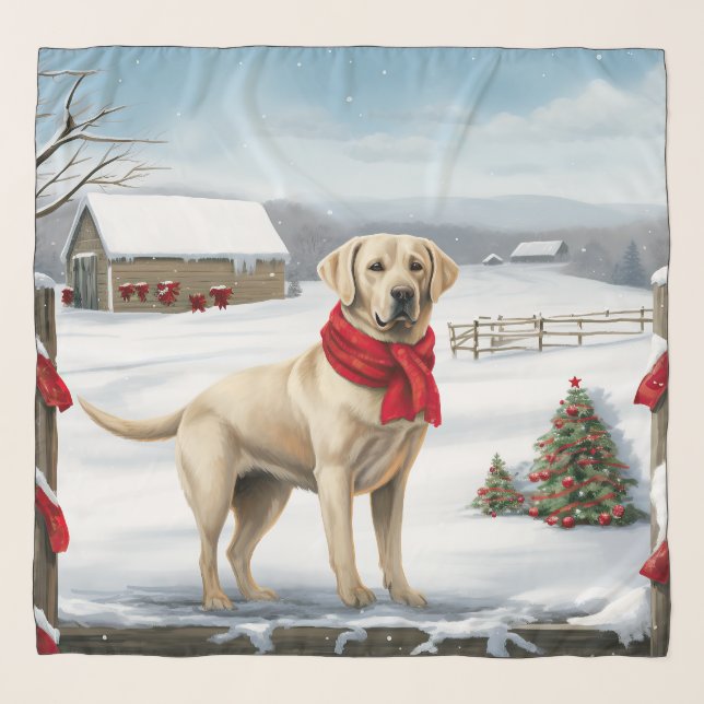 Labrador Retriever Dog in Snow Christmas Scarf (Front)