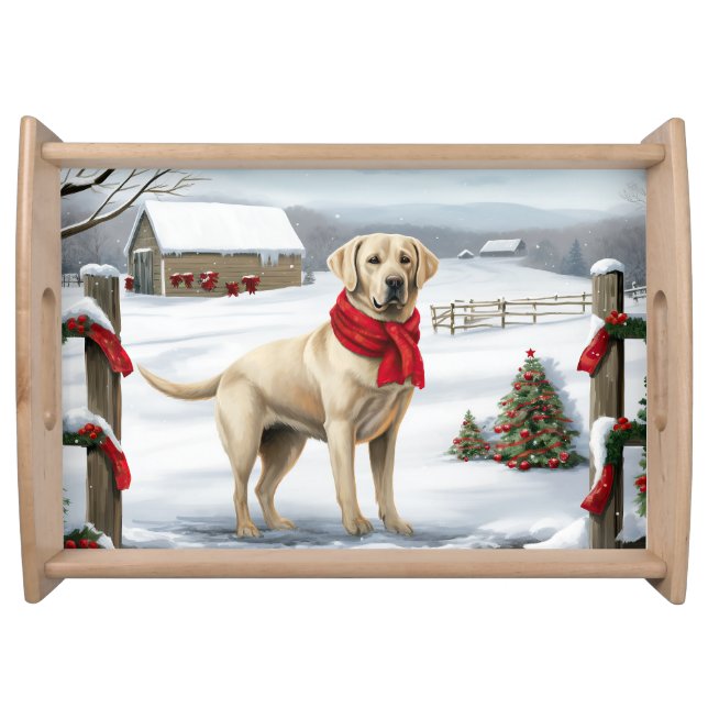 Labrador Retriever Dog in Snow Christmas Serving Tray (Front)