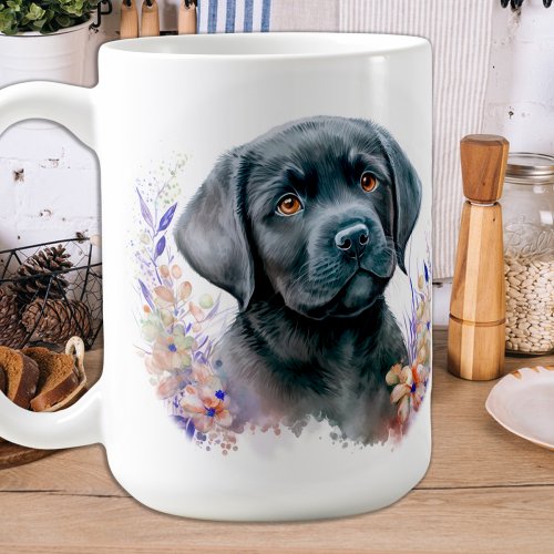 Labrador Retriever Dog Modern Floral Puppy  Coffee Mug