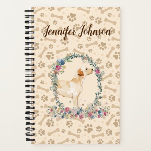 Labrador Retriever Dog Paw Print  Floral Cute Notebook