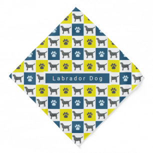 Labrador Retriever Dog & Paw Yellow & Blue Grid Bandana