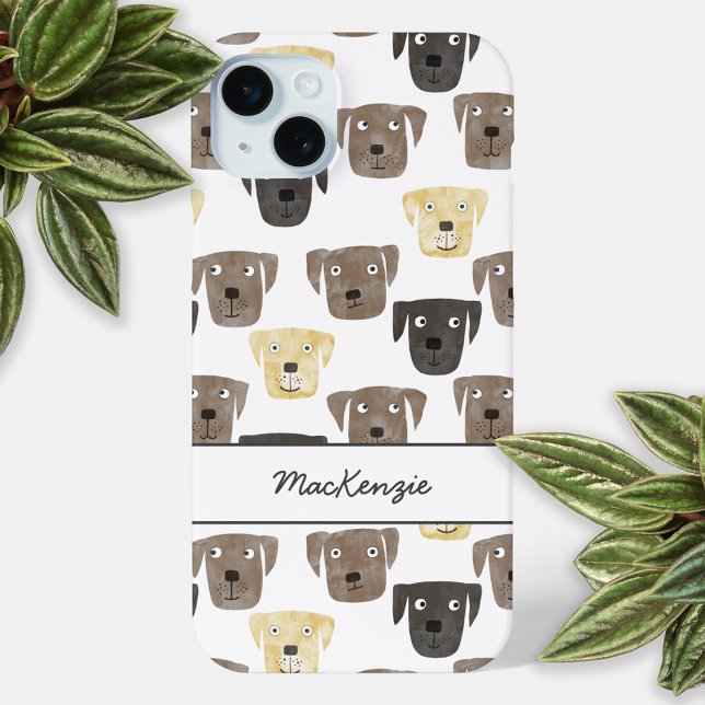 Labrador Retriever Dog Personalized Case-Mate iPhone Case (Fun watercolor Labrador Retriever dog pattern personalized name cell phone case)