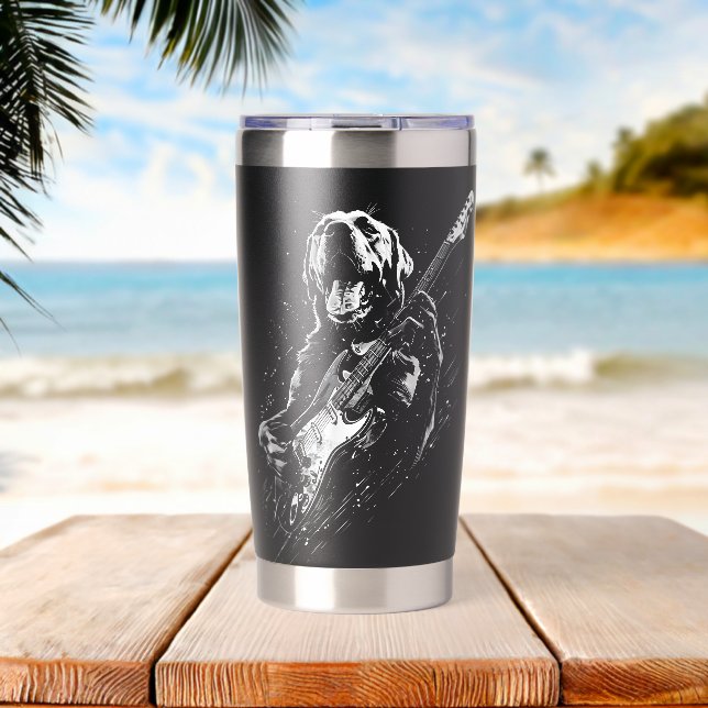 Labrador Retriever Dog Playing Electric Guitar Roc Insulated Tumbler (Beach (Rotated))
