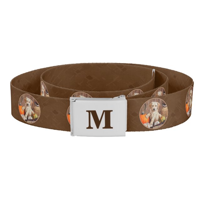 Labrador Retriever Dog & Pumpkins Brown Belt (Coil)