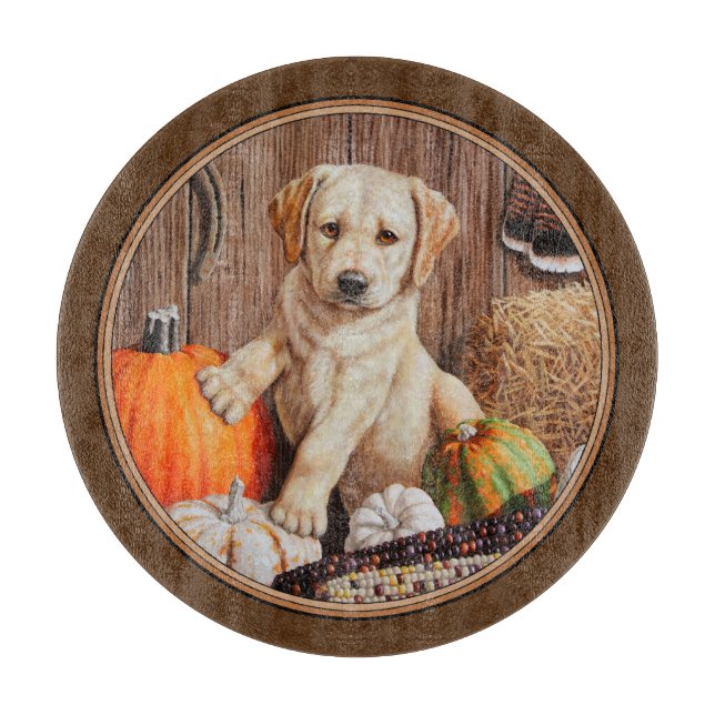 Labrador Retriever Dog & Pumpkins Brown Cutting Board (Front)