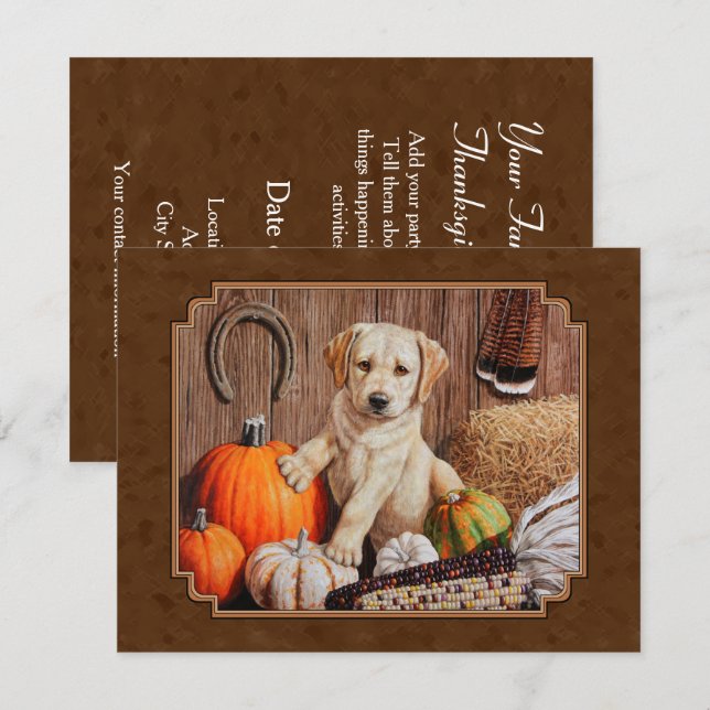 Labrador Retriever Dog & Pumpkins Brown Invitation (Front/Back)