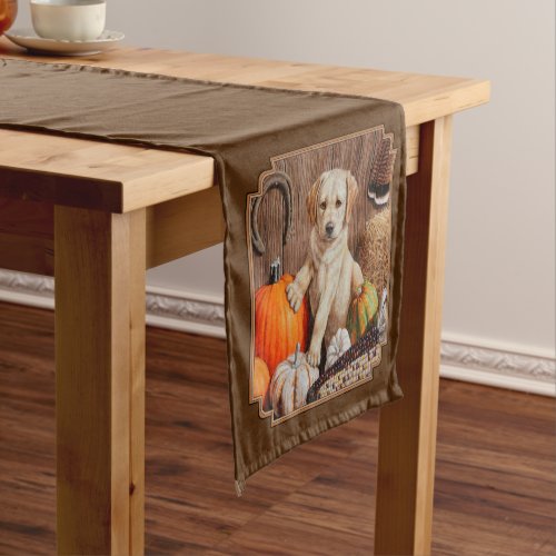 Labrador Retriever Dog  Pumpkins Brown Short Table Runner