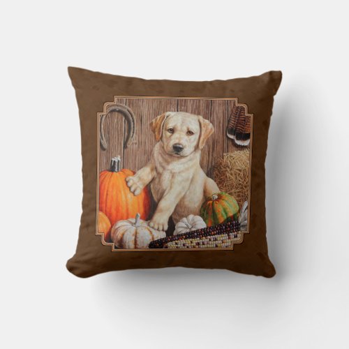 Labrador Retriever Dog  Pumpkins Brown Throw Pillow