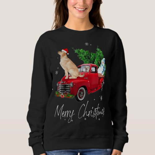 Labrador Retriever Dog Riding Red Truck Christmas Sweatshirt