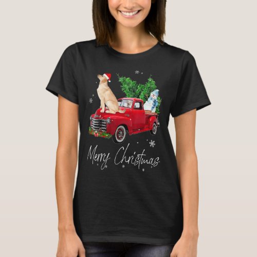 Labrador Retriever Dog Riding Red Truck Christmas T_Shirt