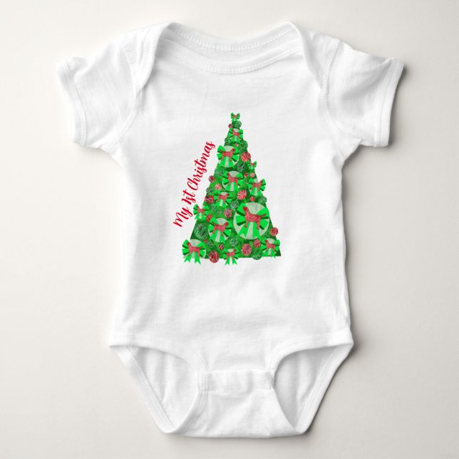 Labrador Retriever Dog Silhouette Christmas Tree Baby Bodysuit (Front)