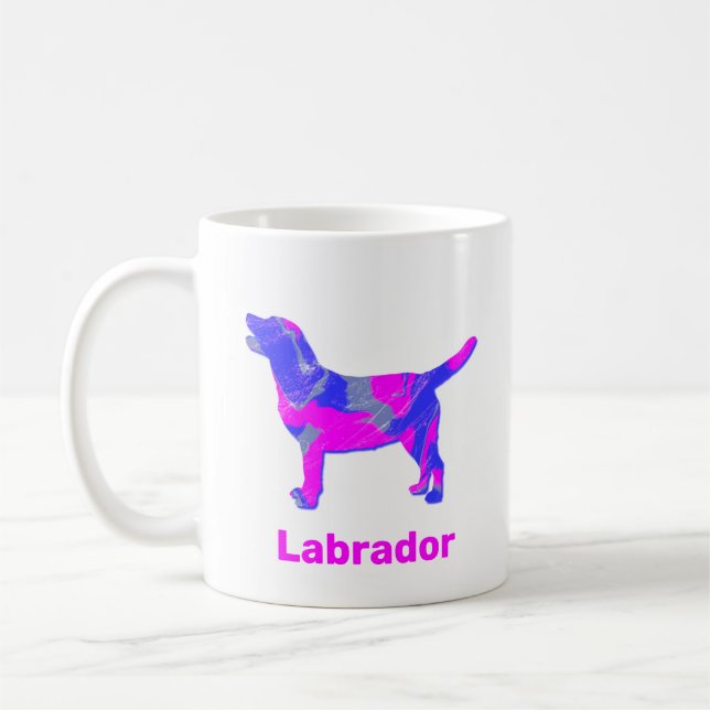 Labrador Retriever Dog Silhouette Crazy Hot Pink Coffee Mug (Left)