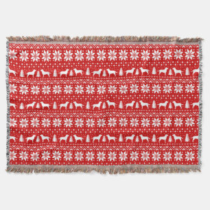 Labrador Retriever Dog Silhouettes Christmas Red Throw Blanket