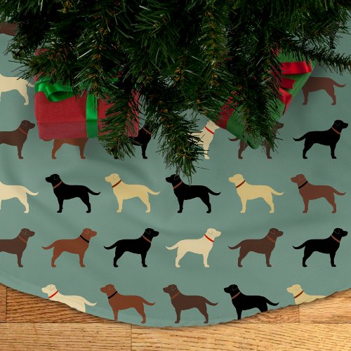 Labrador Retriever Dog Silhouettes Labs Christmas Brushed Polyester Tree Skirt