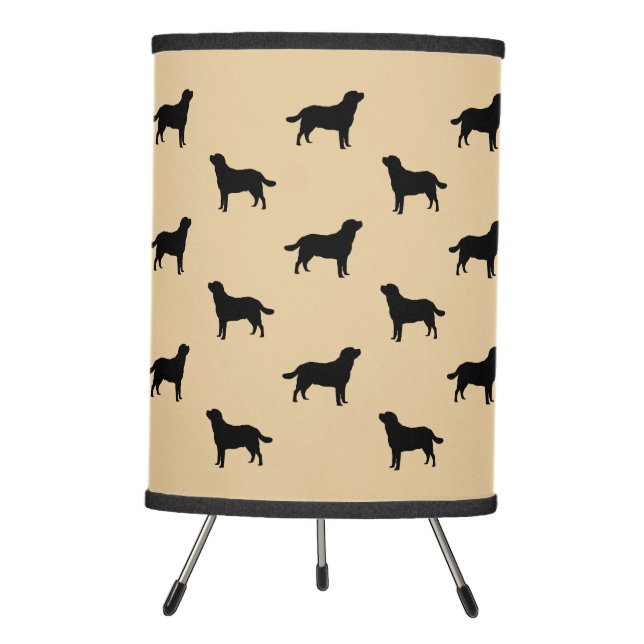 Labrador Retriever Dog Silhouettes Pattern Beige Tripod Lamp (Front)