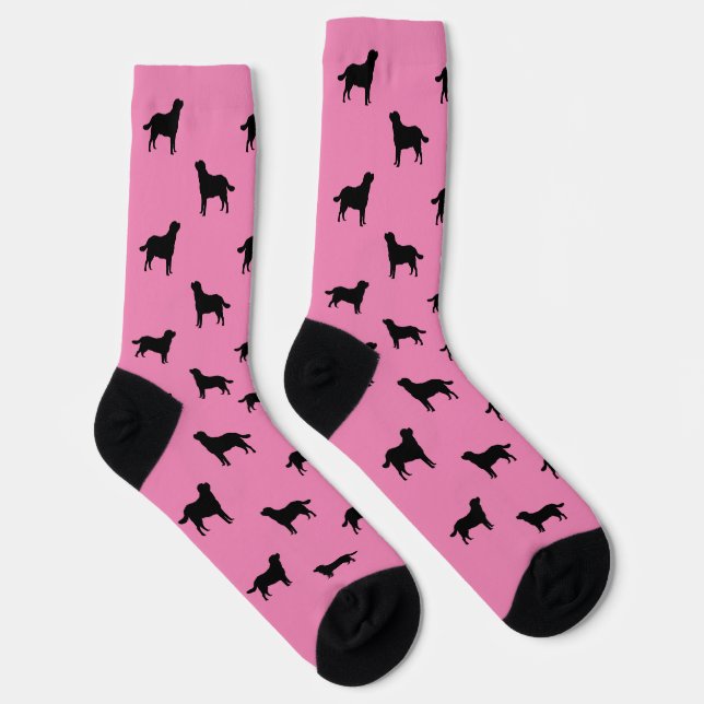 Labrador Retriever Dog Silhouettes Pattern Pink Socks (Right)