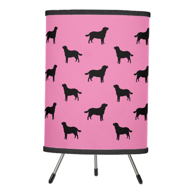 Labrador Retriever Dog Silhouettes Pattern Pink Tripod Lamp (Front)