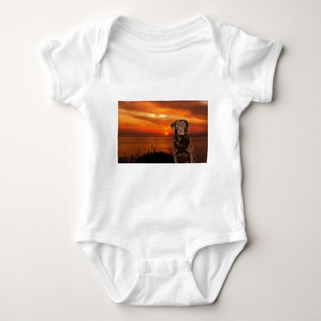 Labrador Retriever Dog Sitting beside Sunset Baby Bodysuit (Front)