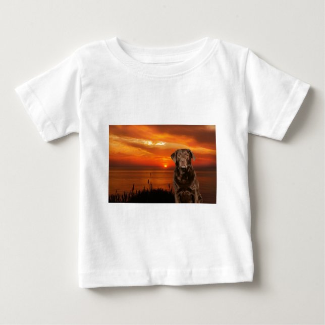 Labrador Retriever Dog Sitting beside Sunset Baby T-Shirt (Front)