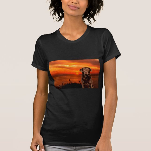Labrador Retriever Dog Sitting beside Sunset T-Shirt (Front)