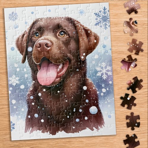 Labrador Retriever Dog Snowflakes Christmas Jigsaw Puzzle