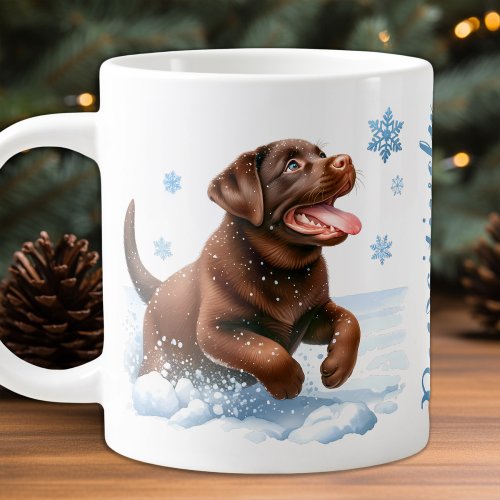 Labrador Retriever Dog Snowflakes Playful Puppy Large Coffee Mug